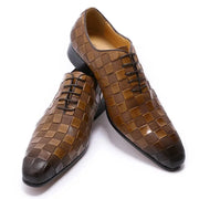 Men Fashion Plaid Print Lace-Up Oxford Shoes