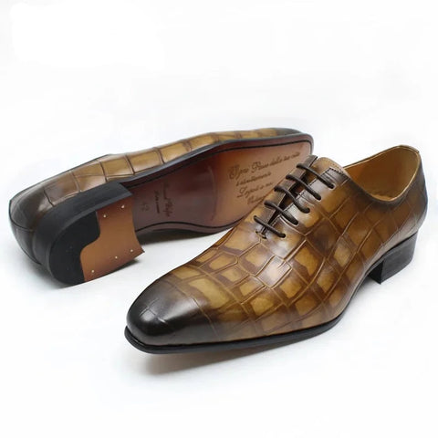 Crocodile Skin Lace Up Oxford Shoes for Men