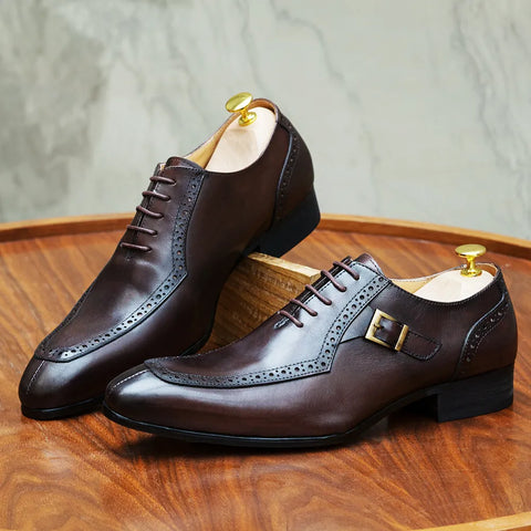 Lace Up Buckle Pointed Toe Oxford Shoes for Men