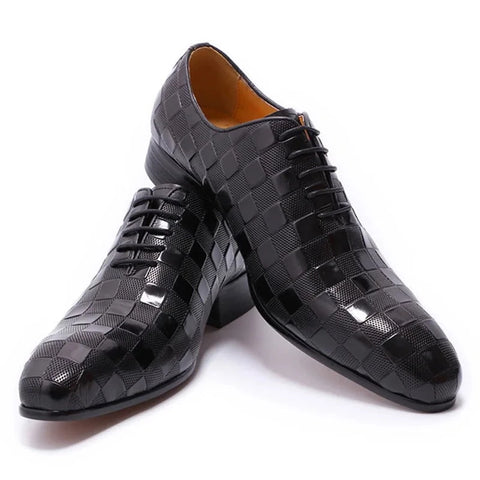 Men Fashion Plaid Print Lace-Up Oxford Shoes