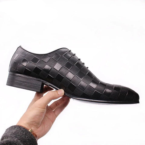 Fashion Handmade Plaid Print Men Shoes