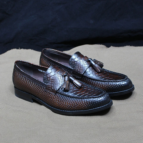 Men Snake Pattern Casual Tassel Loafer Footwear