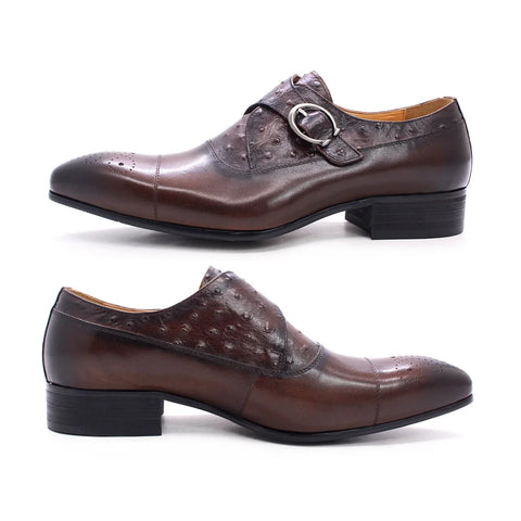 Classic Ostrich Printed Brogue Cap Shoes