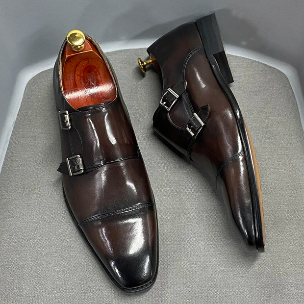 Double Buckle Luxury Design Monk Strap Men Shoes