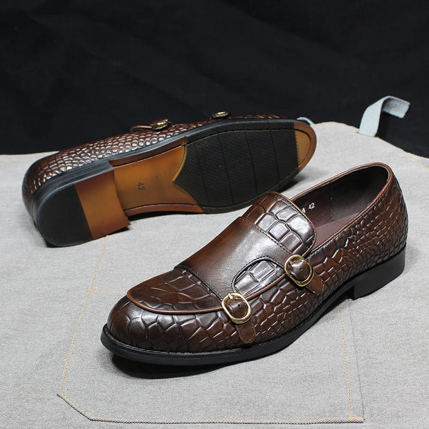 Men's Double Buckle Monk Strap Casual Loafers Shoes