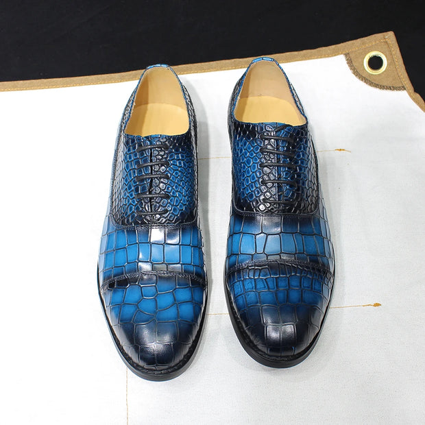 Solid Cap Toe Oxfords Male Crocodile Print Footwear