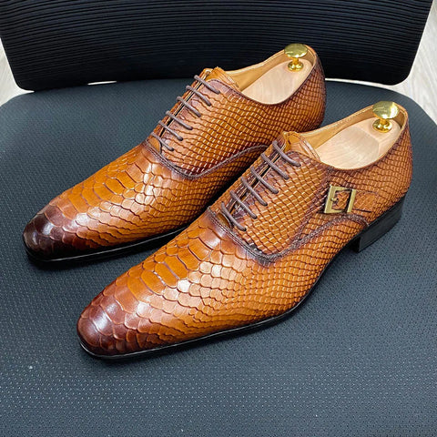 Genuine Leather Snake Print Men's Dress Shoes