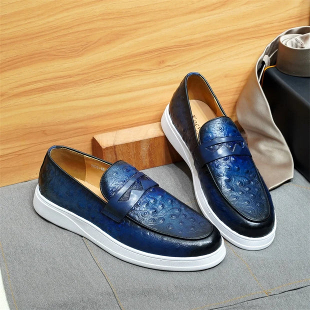 Men Ostrich Pattern Slip on Moccasins Shoes