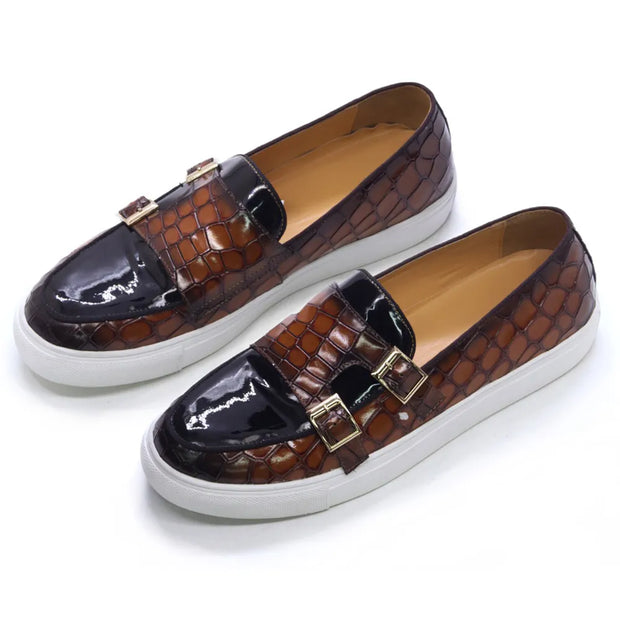 Men's Double Buckles Monk Strap Loafer Shoes