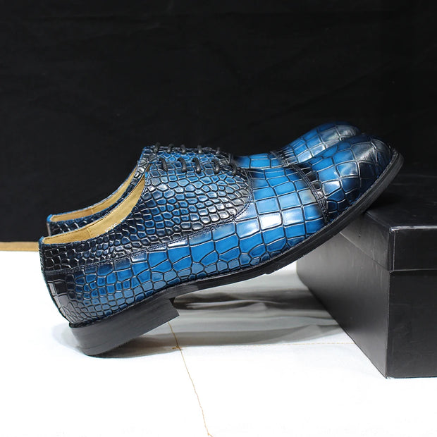 Solid Cap Toe Oxfords Male Crocodile Print Footwear