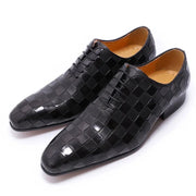 Men Fashion Plaid Print Lace-Up Oxford Shoes