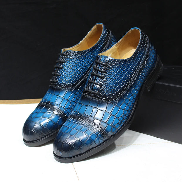 Solid Cap Toe Oxfords Male Crocodile Print Footwear