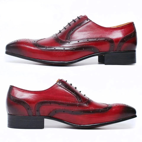 Pointed Wingtip Lace Up Luxury Leather Shoes for Men