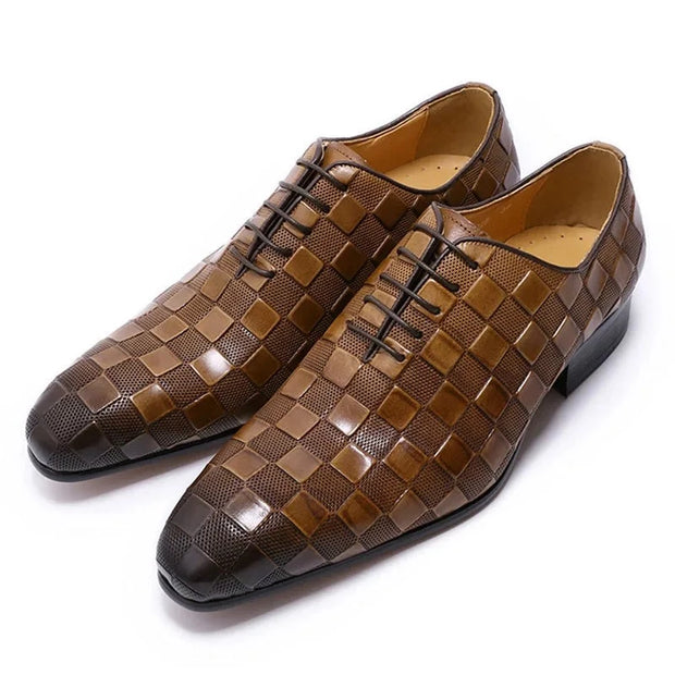 Men Fashion Plaid Print Lace-Up Oxford Shoes