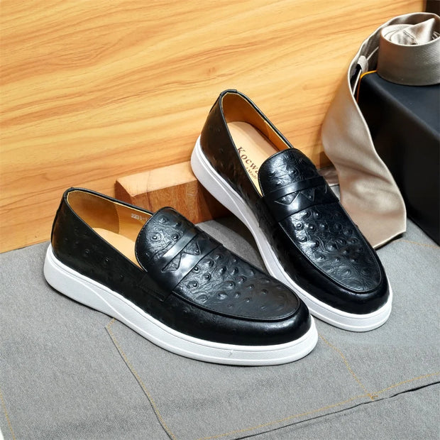 Men Ostrich Pattern Slip on Moccasins Shoes