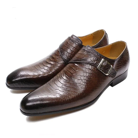 Genuine Leather Snake Skin Prints Shoes for Men