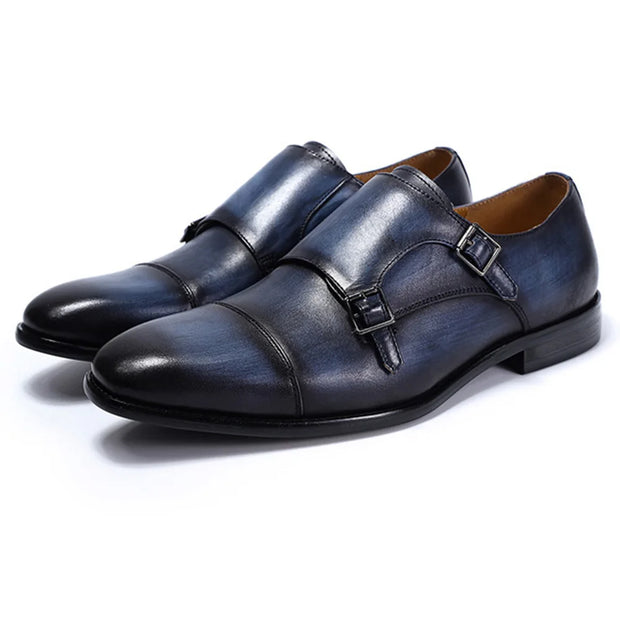 Double Buckle Luxury Design Monk Strap Men Shoes