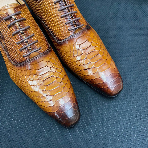 Genuine Leather Snake Print Men's Dress Shoes