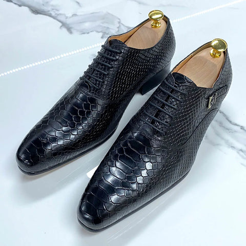 Genuine Leather Snake Print Men's Dress Shoes