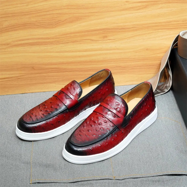 Men Ostrich Pattern Slip on Moccasins Shoes