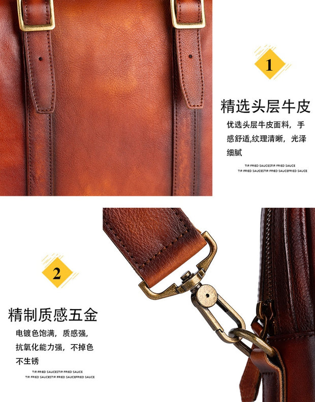 Men Vintage Handmade Leather Polish Handbag