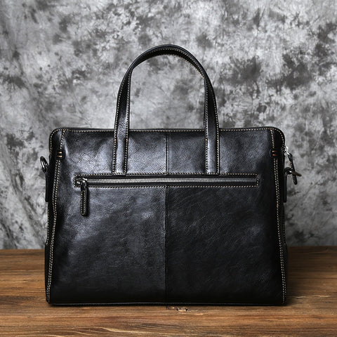 Men Leather  Cowhide Business Laptop Bag