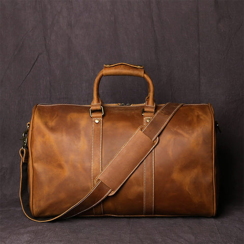 Retro Crazy Horse Cowhide Leather Men's Travel Bag