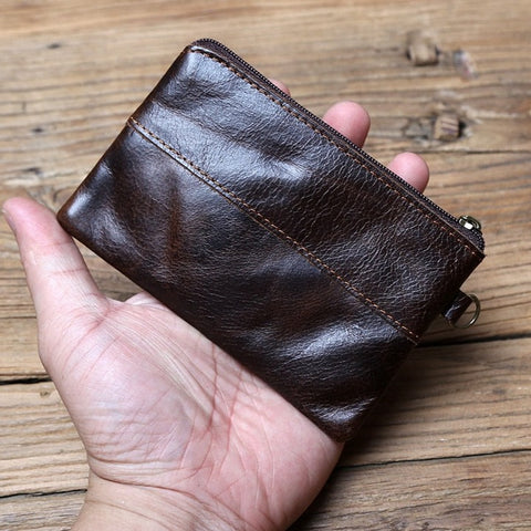 First Layer Cowhide Leather Mini Zipper Wallet