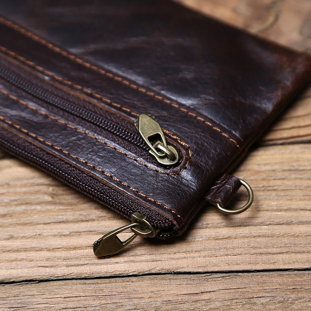 First Layer Cowhide Leather Mini Zipper Wallet