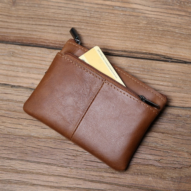 First Layer Cowhide Leather Men's Zipper Coin Wallet