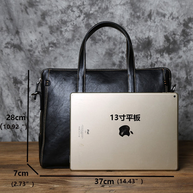 Men Leather  Cowhide Business Laptop Bag