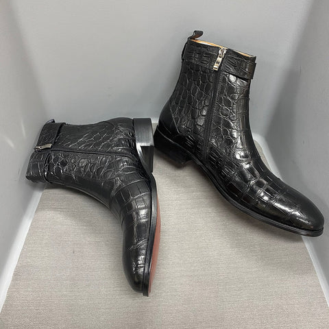 Zipper Buckle Men Dress Boots