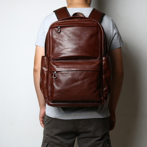 First Layer Cowhide Leather Men's Fashion Travel Backpack