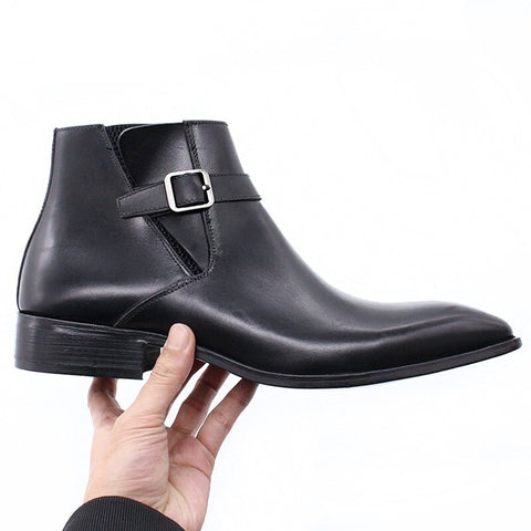 Buckle Strap Zipper Boots For Men