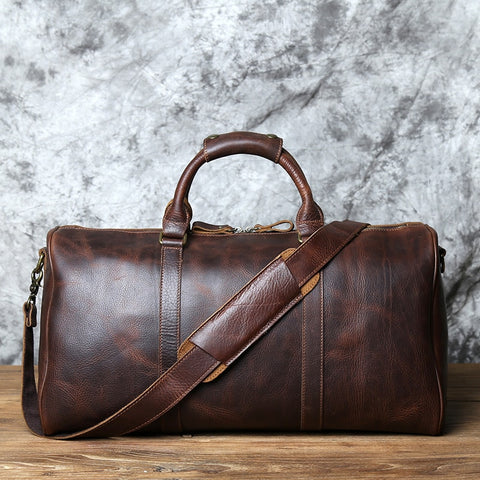 Men's Retro Crazy Horse Cowhide Leather Travel Bag