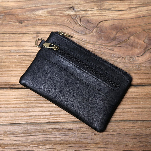 First Layer Cowhide Leather Mini Zipper Wallet