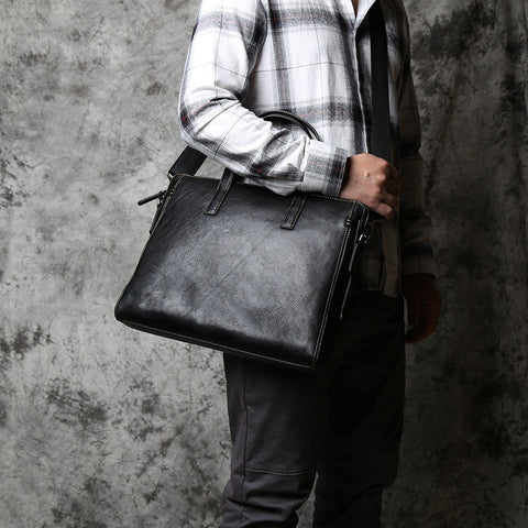 Men Leather  Cowhide Business Laptop Bag