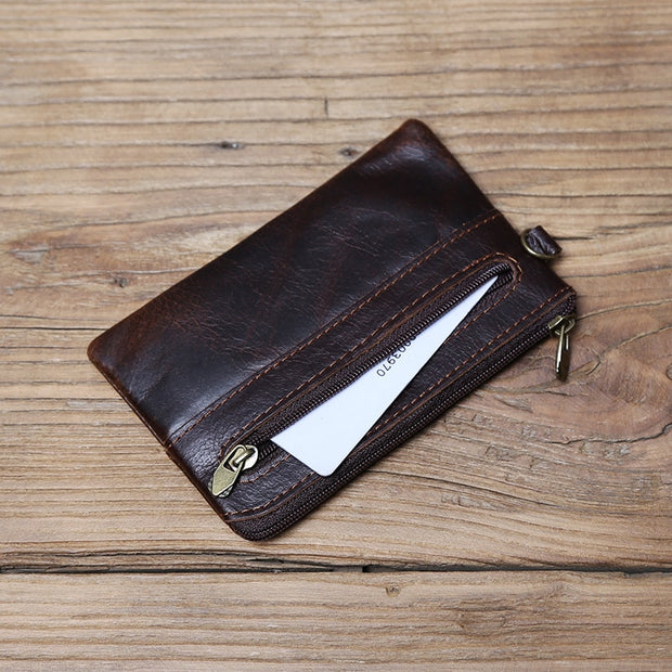 First Layer Cowhide Leather Mini Zipper Wallet