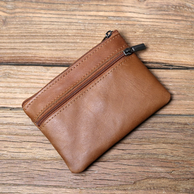 First Layer Cowhide Leather Men's Zipper Coin Wallet