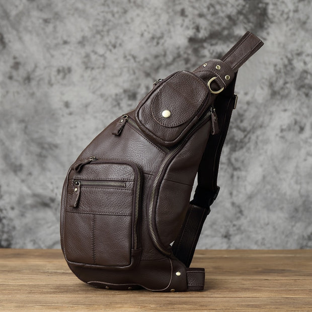 Top Layer Cowhide Leather Men's Retro Chest Bag