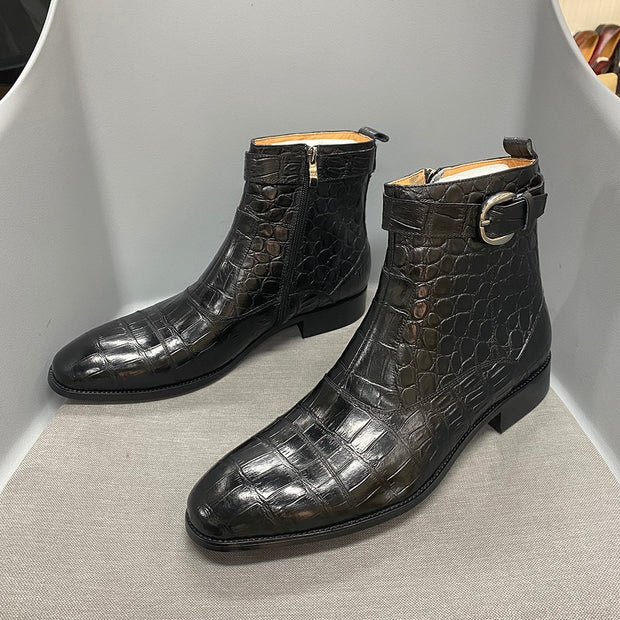 Zipper Buckle Men Dress Boots