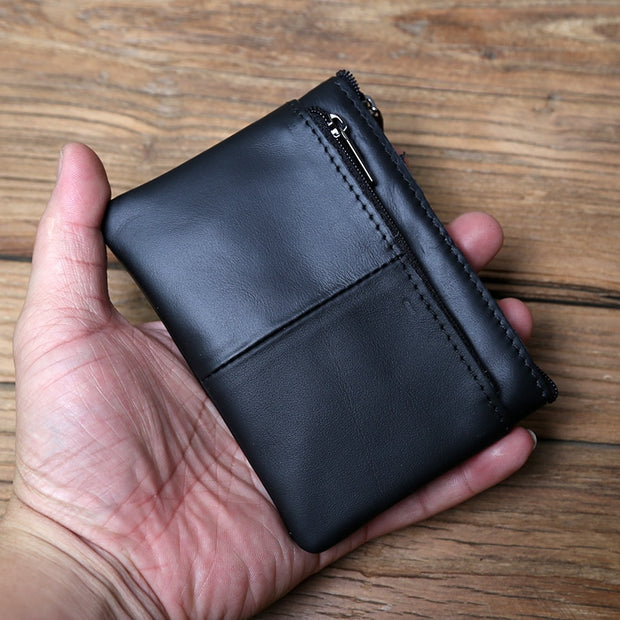 First Layer Cowhide Leather Men's Zipper Coin Wallet