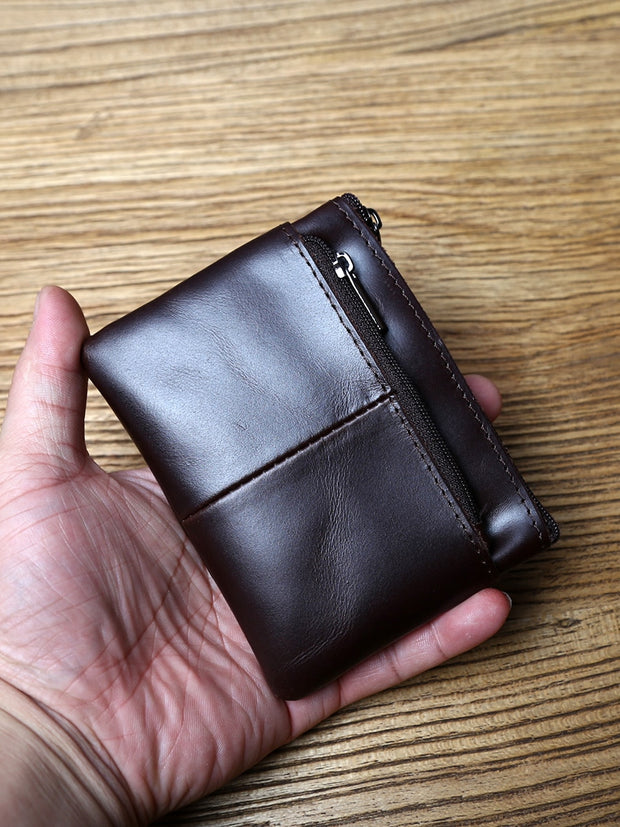 First Layer Cowhide Leather Men's Zipper Coin Wallet