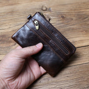 First Layer Cowhide Leather Mini Zipper Wallet