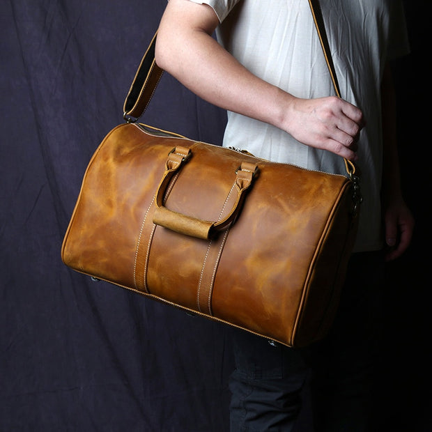 Retro Crazy Horse Cowhide Leather Men's Travel Bag