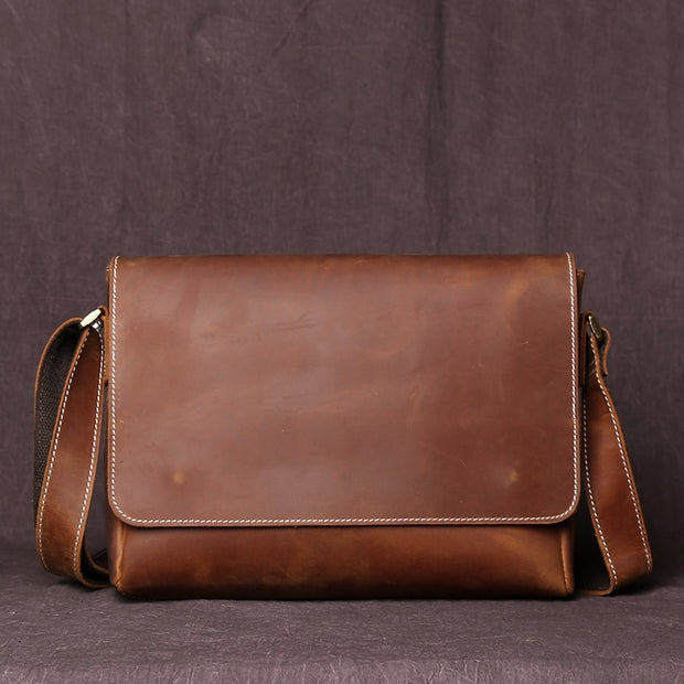 Men's Retro Crazy Horse Cowhide Leather Shoulder Bag