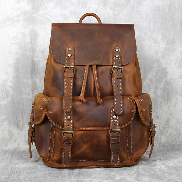 Retro Crazy Horse Cowhide Leather Men's Cowhide Backpack