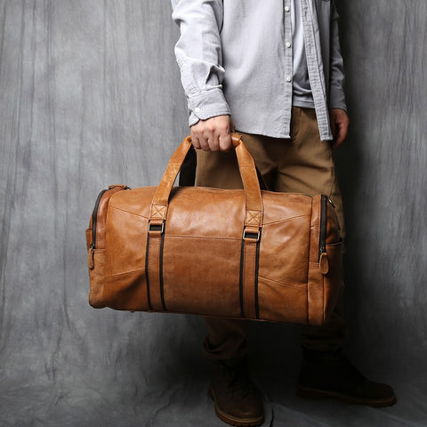 Top Layer Cowhide Leather Retro Men's Travel Bag