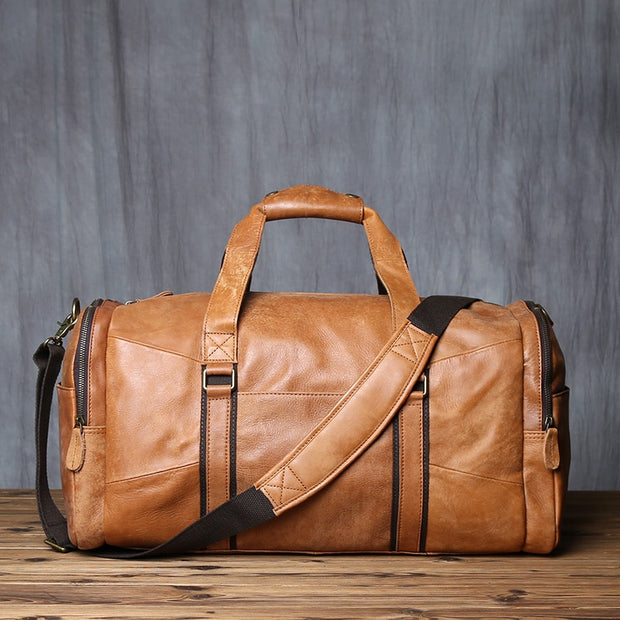 Top Layer Cowhide Leather Retro Men's Travel Bag