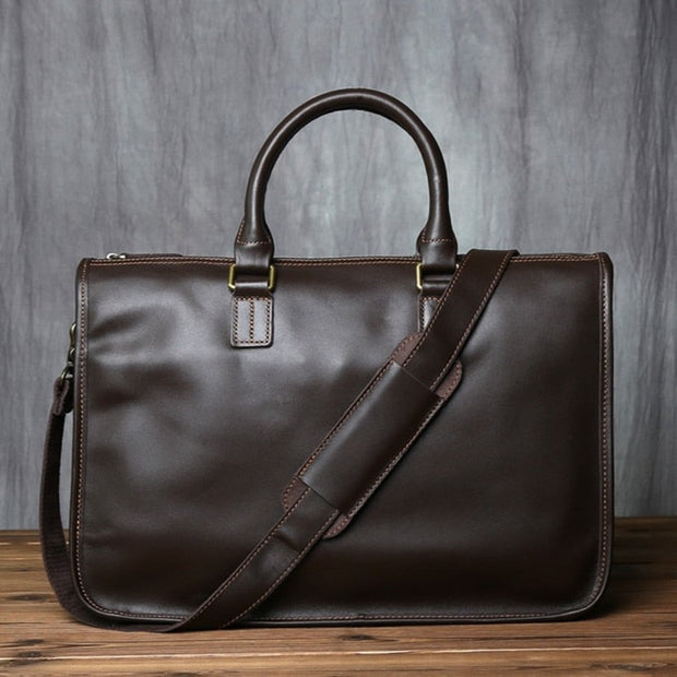 Natural Cowhide Cross Section Men's Leather Briefcase